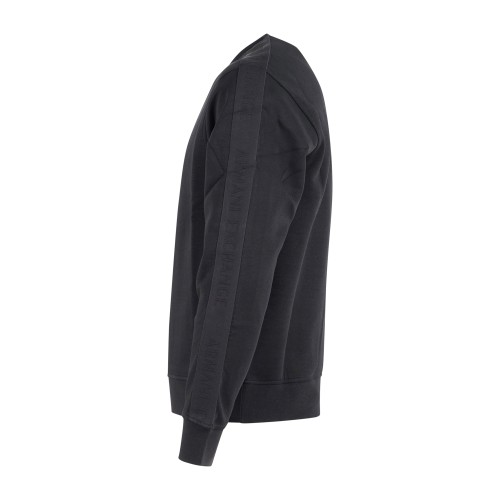 Armani Exchange | Felpa girocollo nera in cotone con bande regular fit per uomo 2