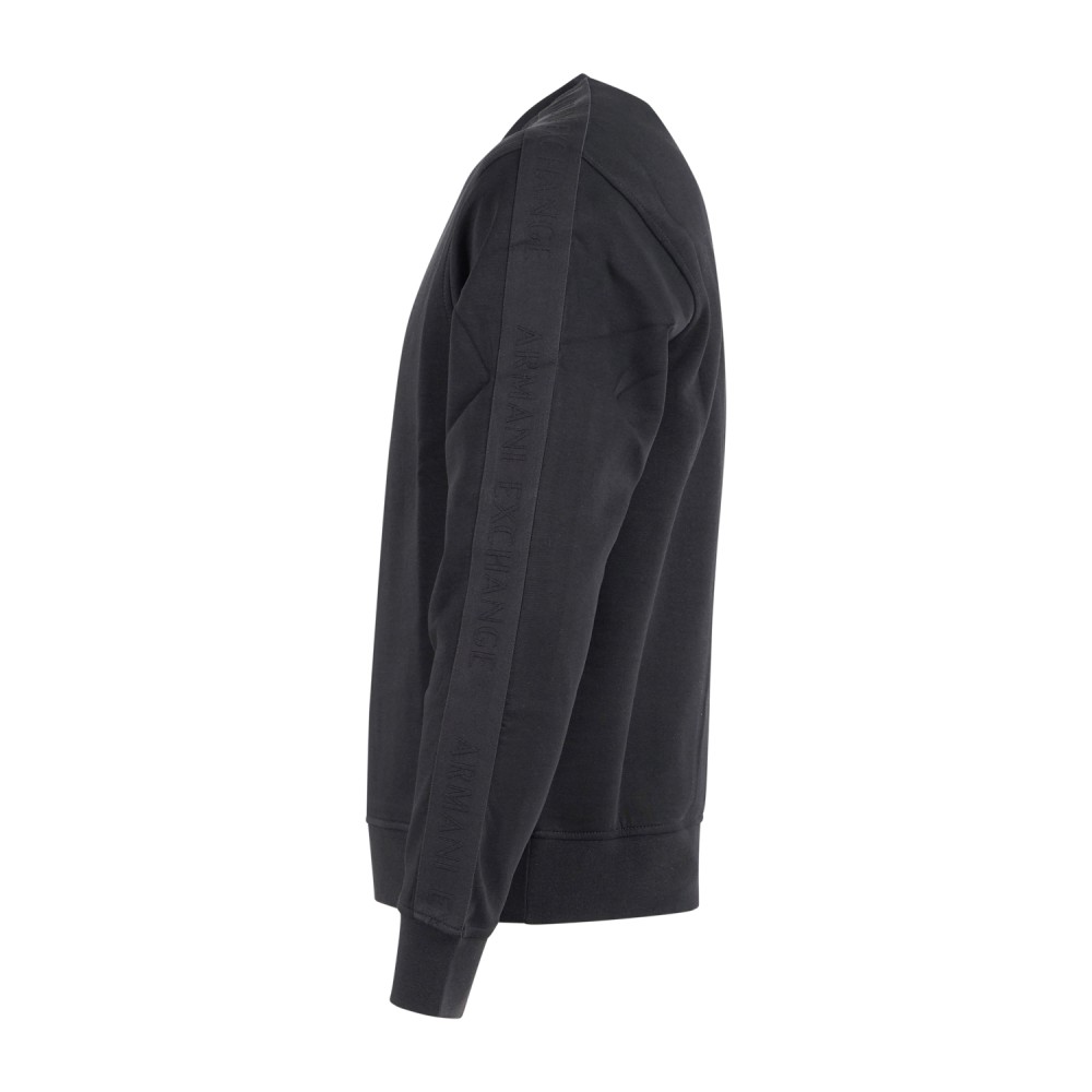 Armani Exchange | Felpa girocollo nera in cotone con bande regular fit per uomo