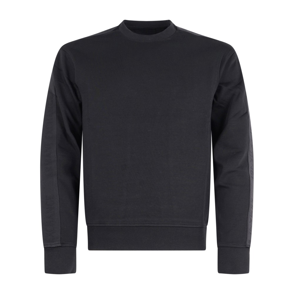 Armani Exchange | Felpa girocollo nera in cotone con bande regular fit per uomo