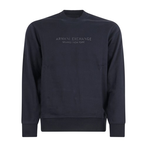 Armani Exchange - Felpa girocollo blu in cotone con stampa logo regular fit per