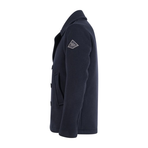 Roy Roger's | Cappotto corto blu doppiopetto in lana con patch logo per uomo 2