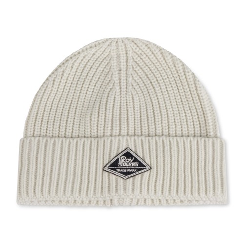 Roy Roger's - Cappello bianco con lavorazione in maglia a coste e patch logo in