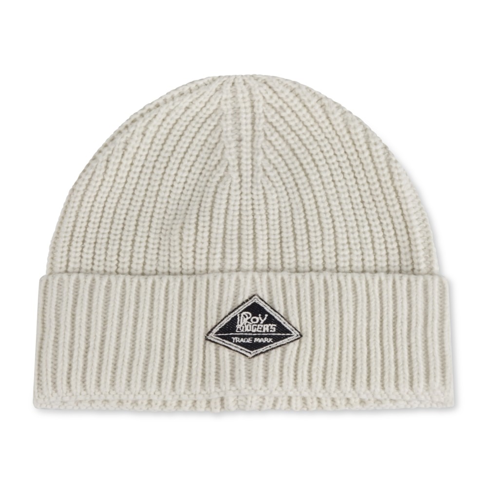 Roy Roger's - Cappello bianco con lavorazione in maglia a coste e patch logo in