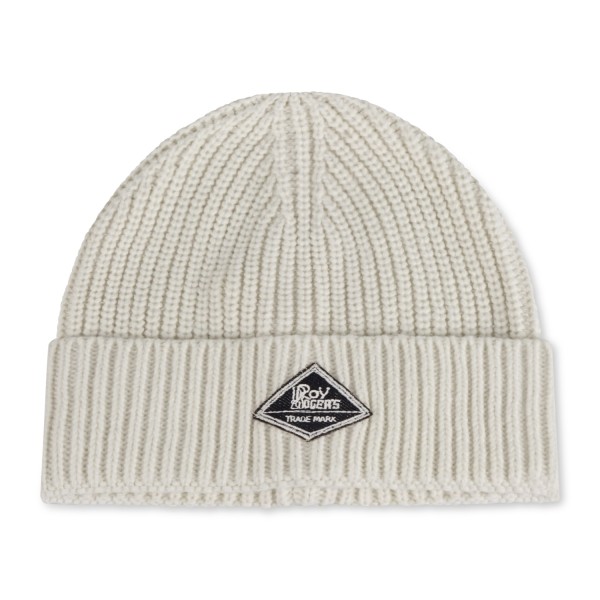 Roy Roger's - Cappello bianco con lavorazione in maglia a coste e patch logo in