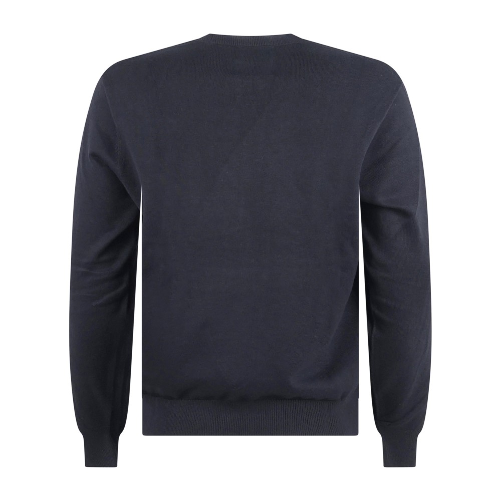 Armani Exchange - Maglione girocollo blu in cotone con logo ricamato regular