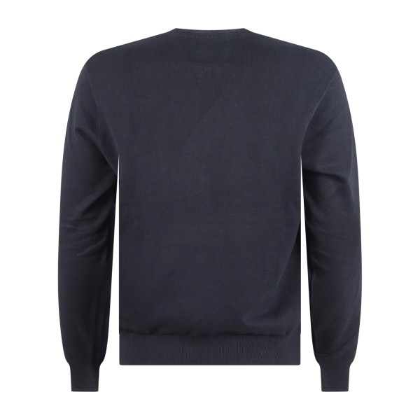 Armani Exchange - Maglione girocollo blu in cotone con logo ricamato regular