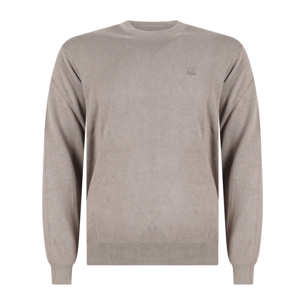 Armani Exchange - Maglione girocollo beige in misto cotone e viscosa con logo