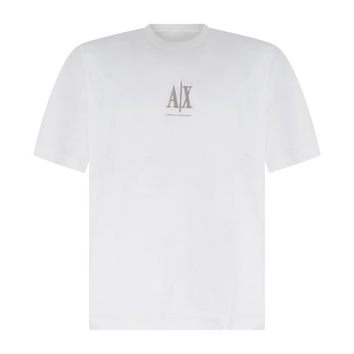 Armani Exchange - T-shirt bianca in cotone con ricamo logo relaxed fit per uomo