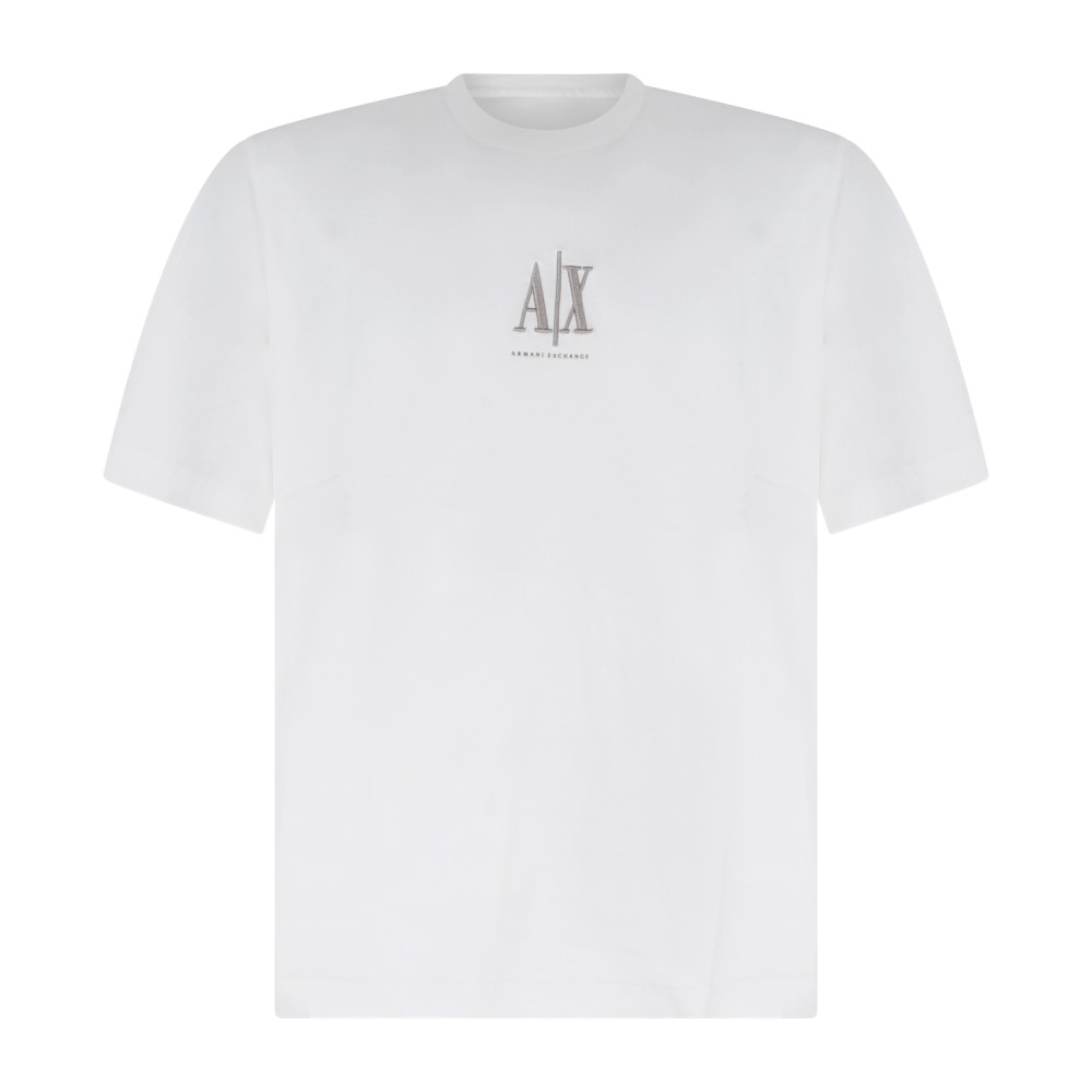 Armani Exchange - T-shirt bianca in cotone con ricamo logo relaxed fit per uomo