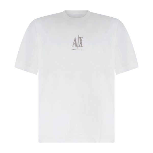 Armani Exchange - T-shirt bianca in cotone con ricamo logo relaxed fit per uomo
