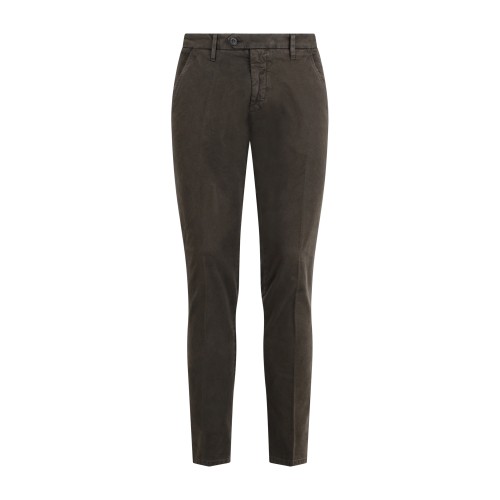 Roy Roger's - Pantalone New Rolf marrone tasca a filo slim fit in gabardina per