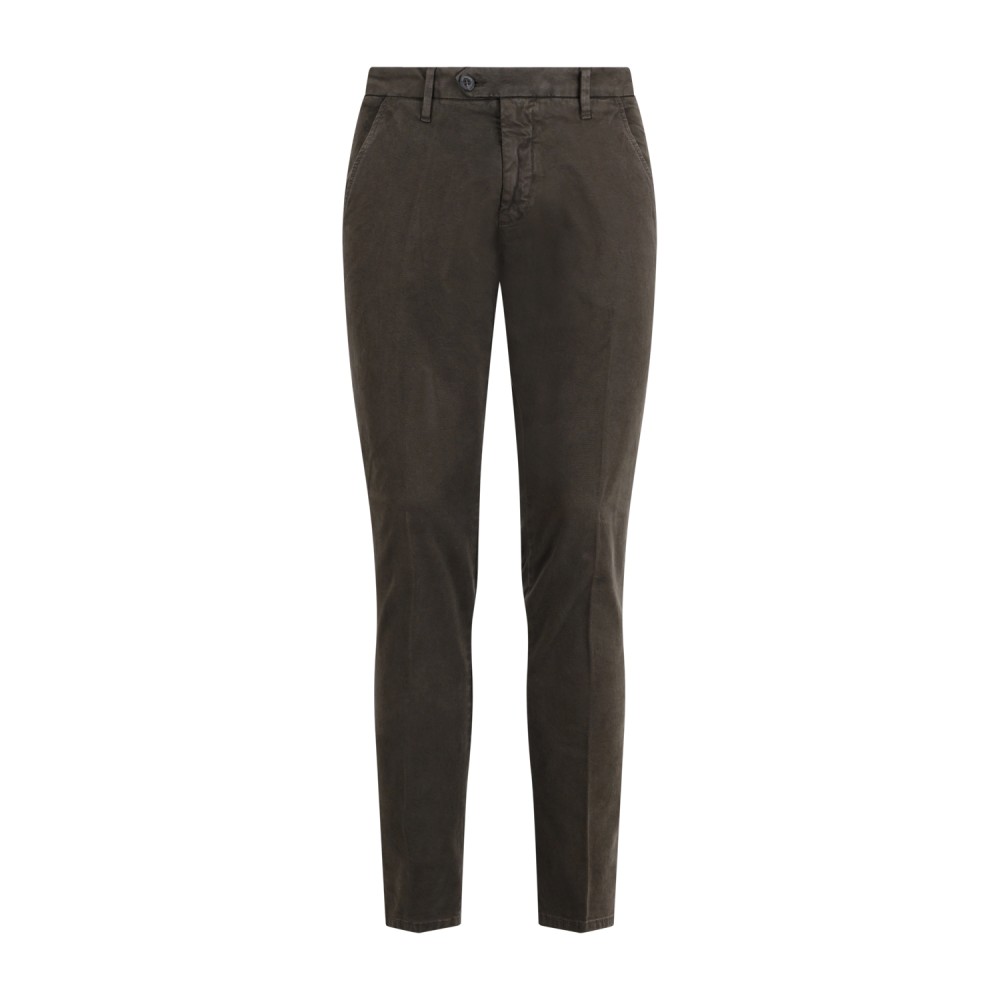 Roy Roger's - Pantalone New Rolf marrone tasca a filo slim fit in gabardina per