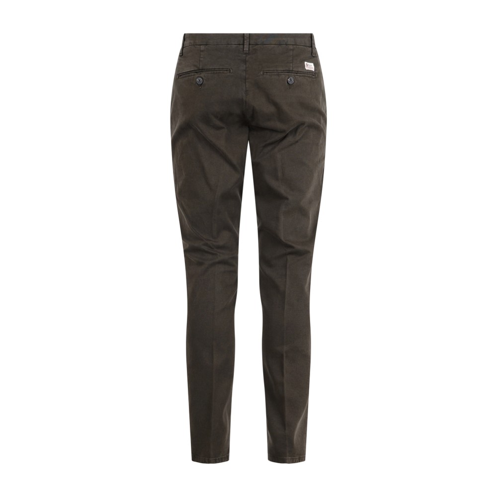 Roy Roger's - Pantalone New Rolf marrone tasca a filo slim fit in gabardina per