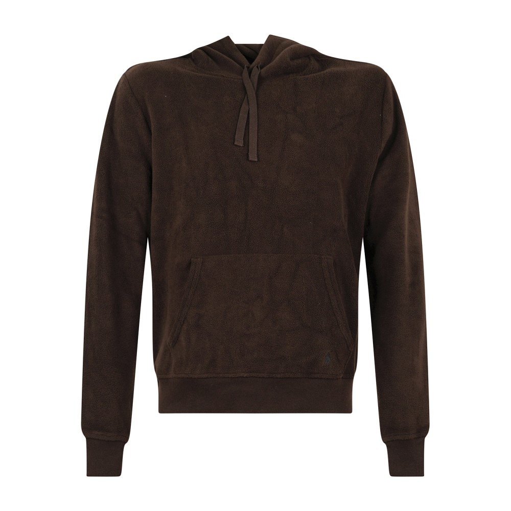 Polo Ralph Lauren - Felpa marrone in pile con cappuccio e patch logo ricamato