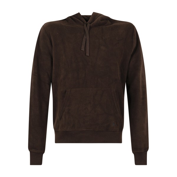 Polo Ralph Lauren - Felpa marrone in pile con cappuccio e patch logo ricamato