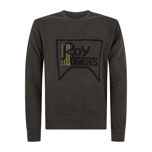 Roy Roger's - Felpa marrone girocollo con logo ricamato sul fronte per uomo |