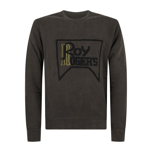 Roy Roger's - Felpa marrone girocollo con logo ricamato sul fronte per uomo |