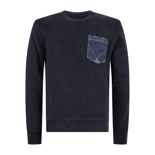 Roy Roger's - Felpa blu girocollo con taschino in jeans sul petto per uomo |