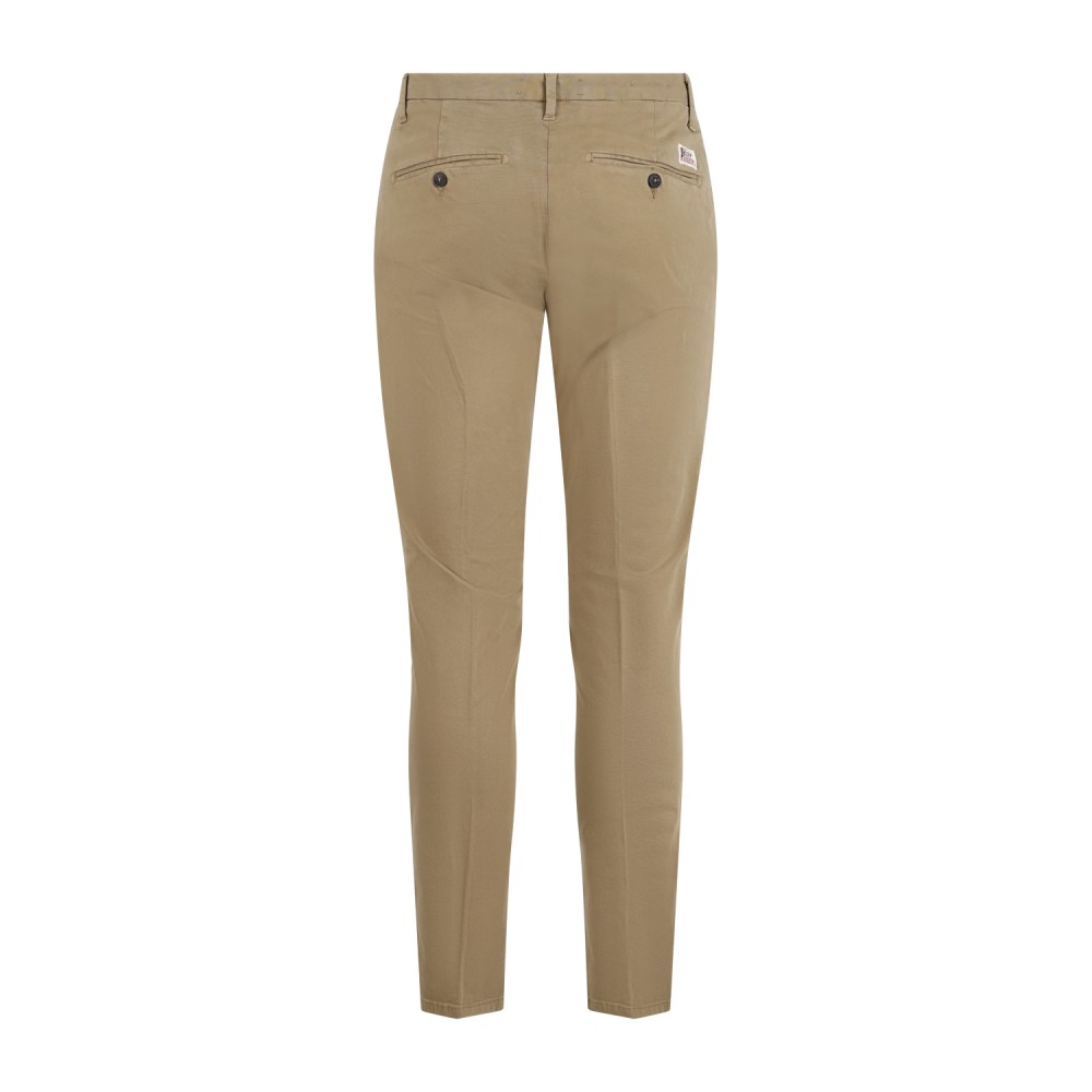 Roy Roger's - Pantalone New Rolf beige tasca a filo slim fit in gabardina per