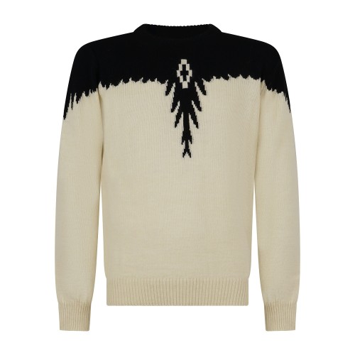 County Of Milan - Maglione girocollo bianco in lana con grafica ad intarsio per