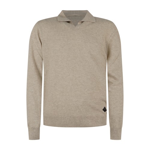 Roy Roger's - Polo beige senza bottoni manica lunga in lana e cashmere per uomo