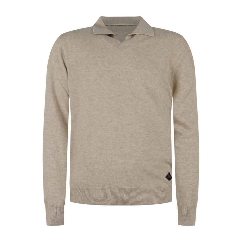 Roy Roger's - Polo beige senza bottoni manica lunga in lana e cashmere per uomo