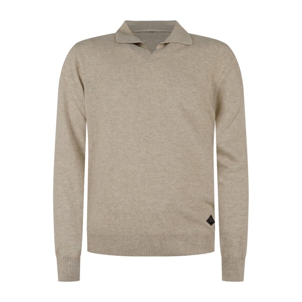 Roy Roger's - Polo beige senza bottoni manica lunga in lana e cashmere per uomo