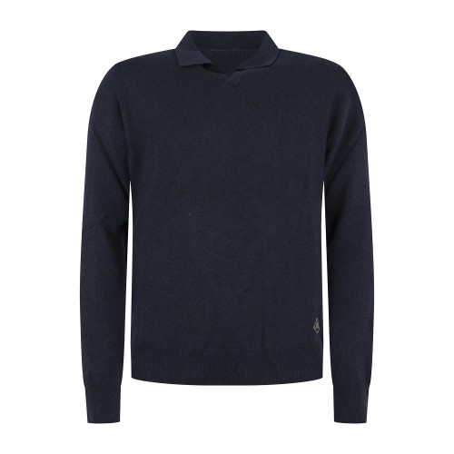Roy Roger's - Polo blu senza bottoni manica lunga in lana e cashmere per uomo |