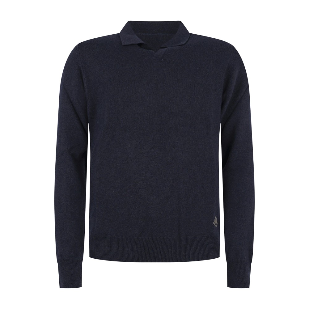 Roy Roger's - Polo blu senza bottoni manica lunga in lana e cashmere per uomo |
