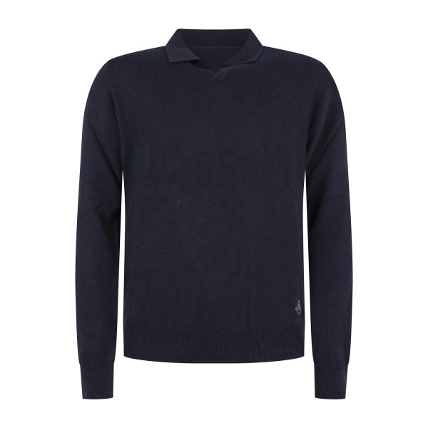 Roy Roger's - Polo blu senza bottoni manica lunga in lana e cashmere per uomo |