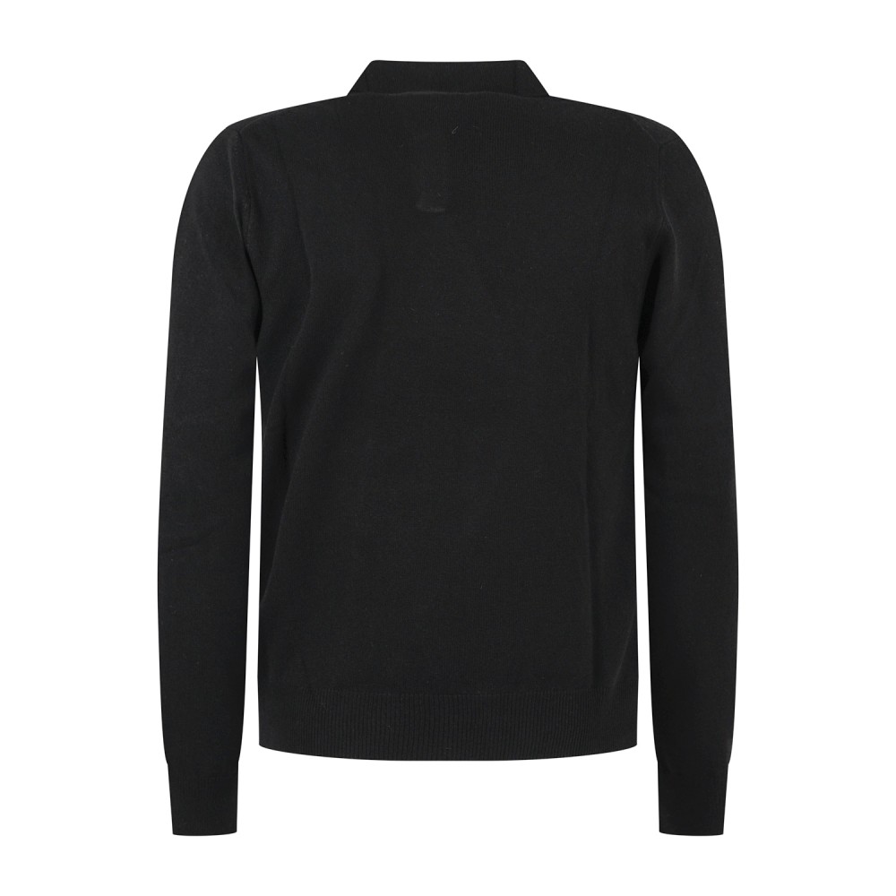 Roy Roger's - Polo nera senza bottoni manica lunga in lana e cashmere per uomo
