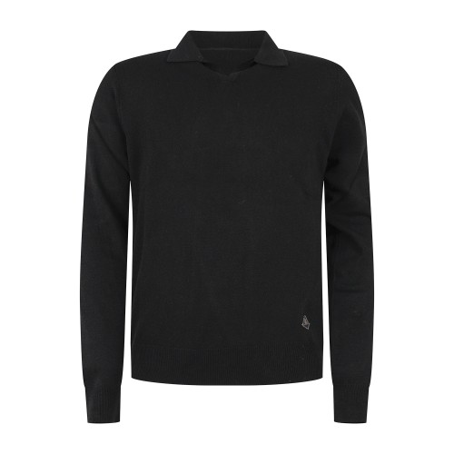 Roy Roger's - Polo nera senza bottoni manica lunga in lana e cashmere per uomo