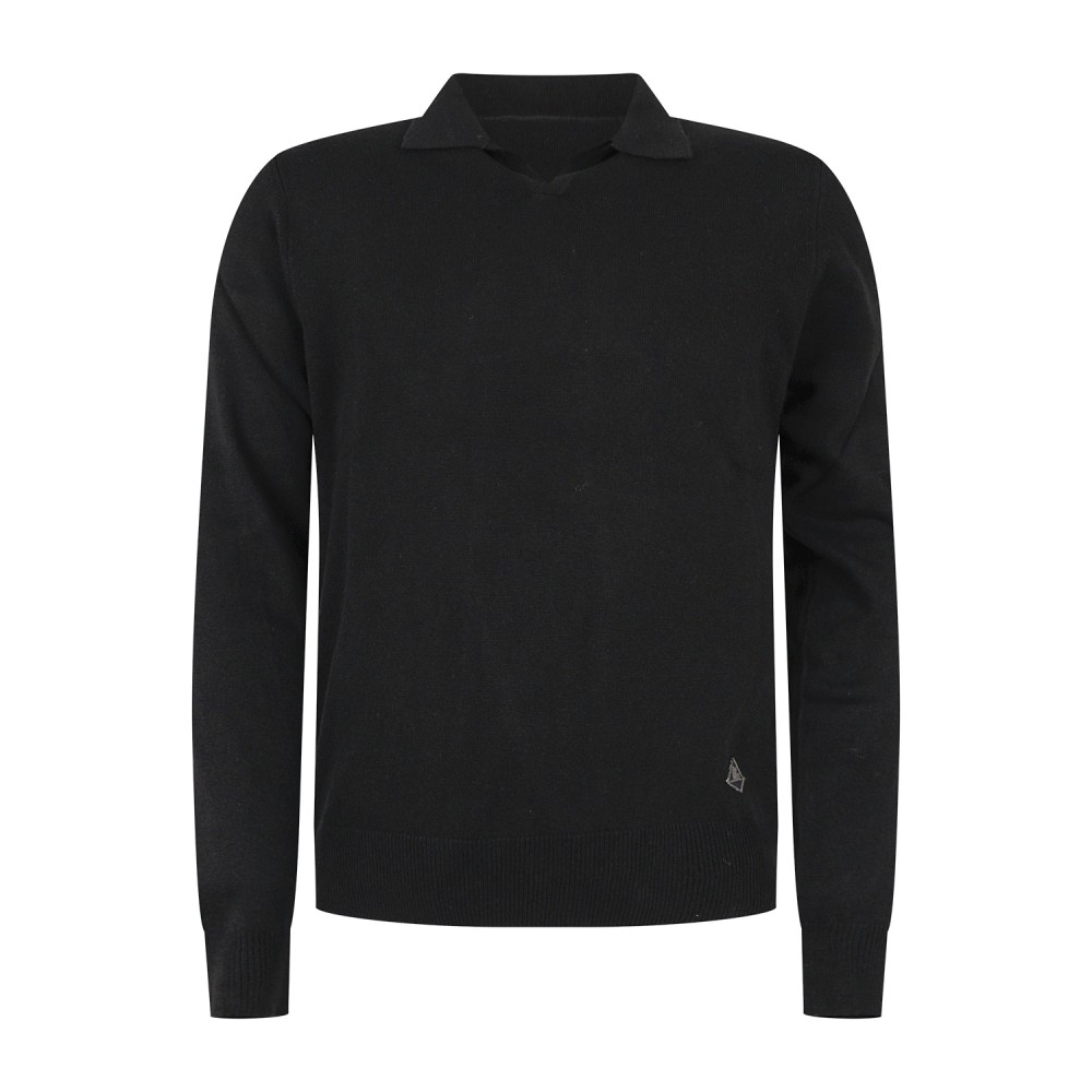 Roy Roger's - Polo nera senza bottoni manica lunga in lana e cashmere per uomo