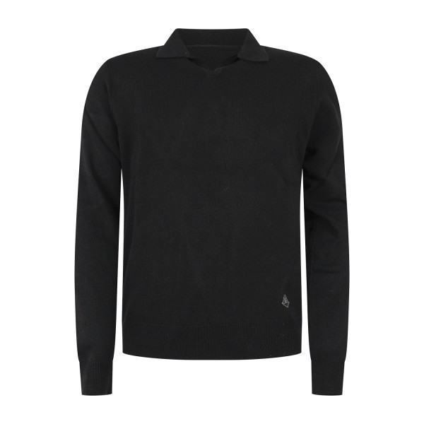 Roy Roger's - Polo nera senza bottoni manica lunga in lana e cashmere per uomo