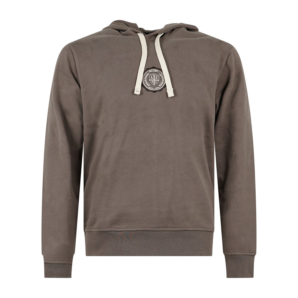 Armani Exchange - Felpa beige con cappuccio in cotone con logo ricamato regular