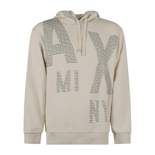 Armani Exchange - Felpa cappuccio bianca in cotone con stampa logo relaxed fit