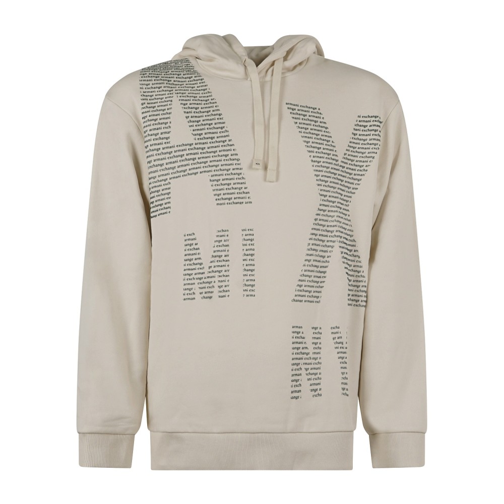 Armani Exchange - Felpa cappuccio bianca in cotone con stampa logo relaxed fit