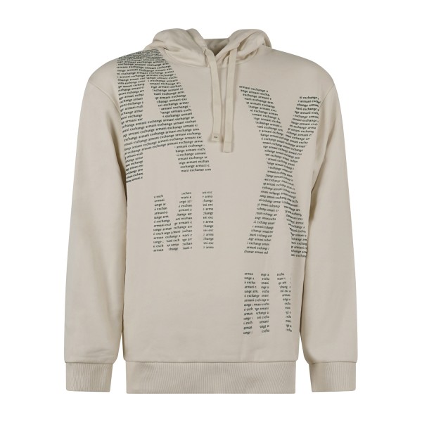 Armani Exchange - Felpa cappuccio bianca in cotone con stampa logo relaxed fit