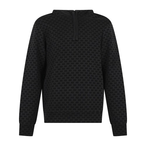 Armani Exchange - Felpa cappuccio nera in cotone con stampa logo regular fit