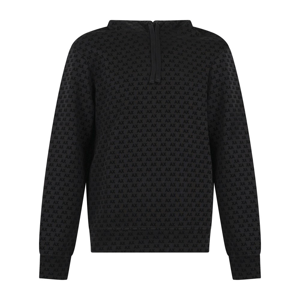 Armani Exchange - Felpa cappuccio nera in cotone con stampa logo regular fit