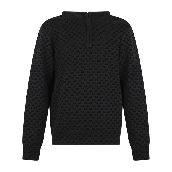Armani Exchange - Felpa cappuccio nera in cotone con stampa logo regular fit