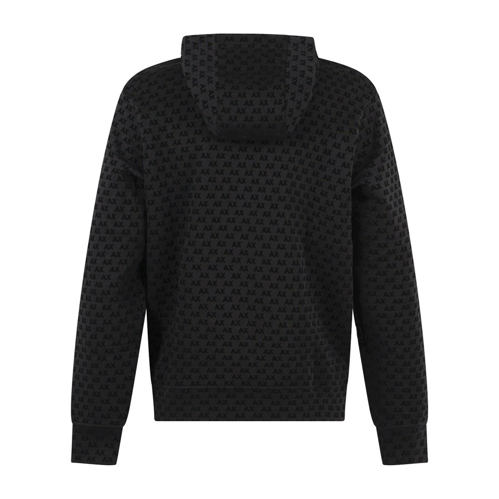 Armani Exchange - Felpa cappuccio nera in cotone con stampa logo regular fit