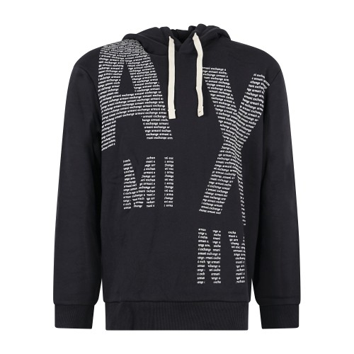 Armani Exchange - Felpa cappuccio blu in cotone con stampa logo relaxed fit per