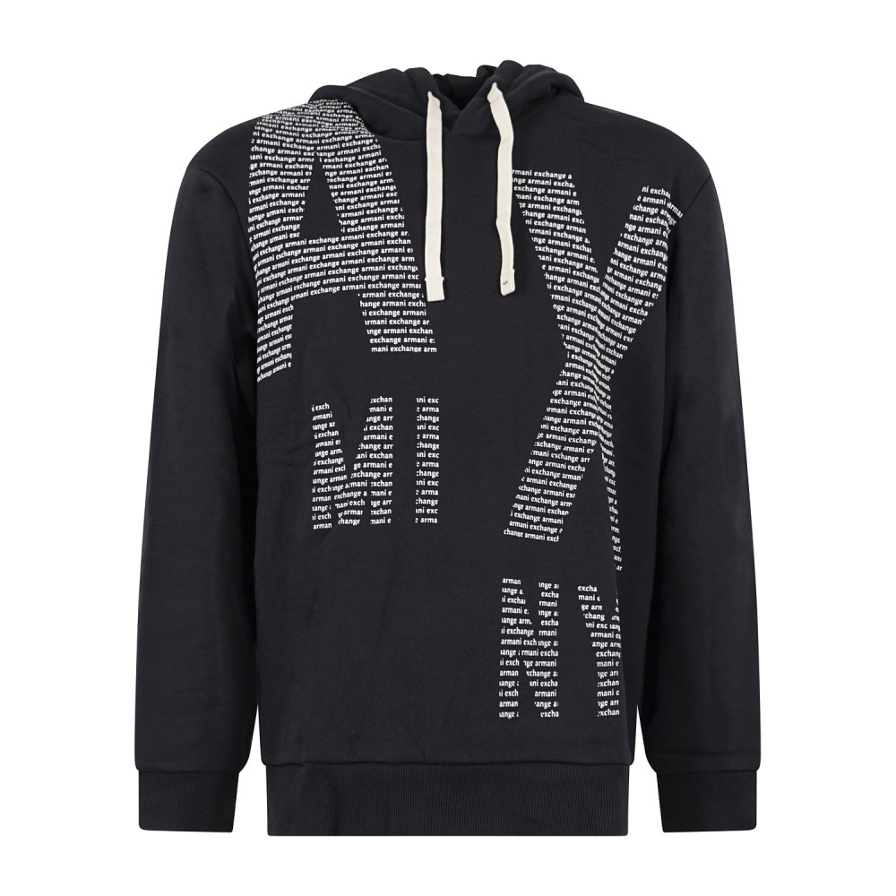 Armani Exchange - Felpa cappuccio blu in cotone con stampa logo relaxed fit per