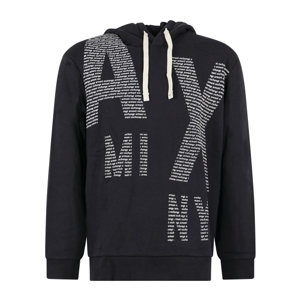 Armani Exchange - Felpa cappuccio blu in cotone con stampa logo relaxed fit per