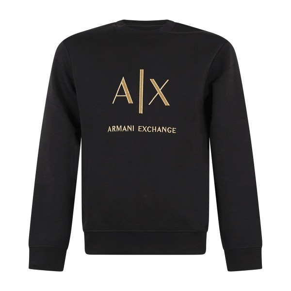 Armani Exchange - Felpa girocollo nera in cotone con logo in rilievo regular