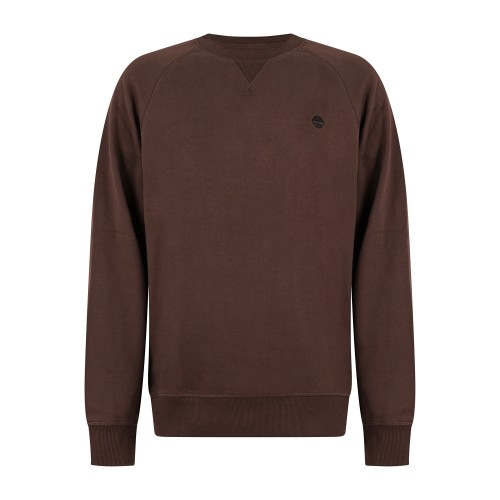 Timberland - Felpa girocollo marrone in cotone logo ricamato regular fit per