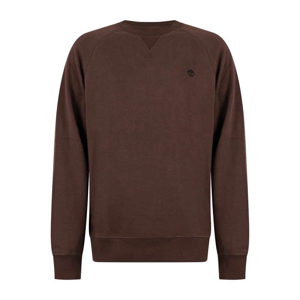 Timberland - Felpa girocollo marrone in cotone logo ricamato regular fit per