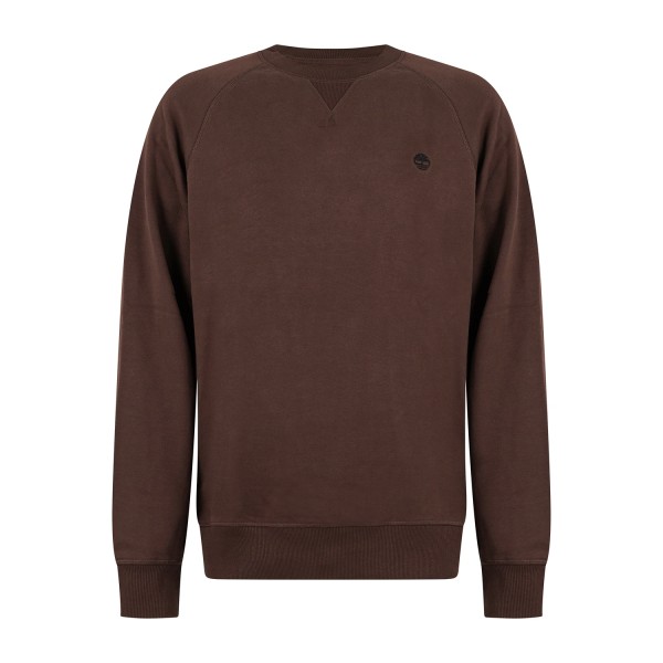 Timberland - Felpa girocollo marrone in cotone logo ricamato regular fit per