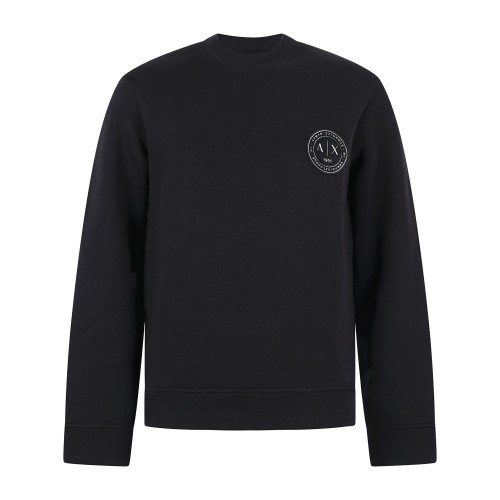 Armani Exchange - Felpa girocollo blu in cotone e logo sul petto regular fit